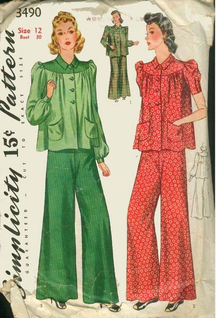 1940s Style Pajamas Lounge Blouse and Pants Custom Made in Your Size From a Vintage Pattern 1940