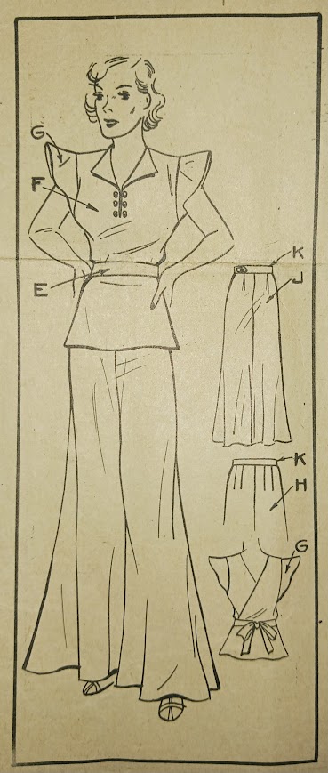 1930s Style 2pc Pajama Top and Bell Bottom Pants Set Custom Made in Your Size From a Vintage Pattern 1936