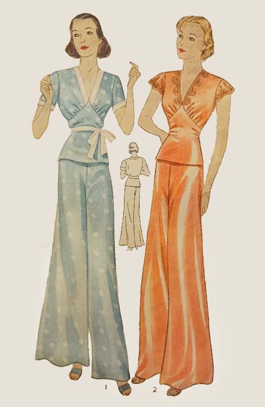 1930s Style 2pc Pajama Top and Bell Bottom Pants Set Custom Made in Your Size From a Vintage Pattern 1938