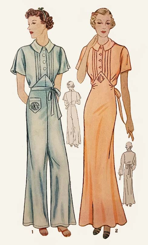 1930s Style Pajama Jumpsuit with Bottom Pants or Night Gown Custom Made in Your Size From a Vintage Pattern 1936