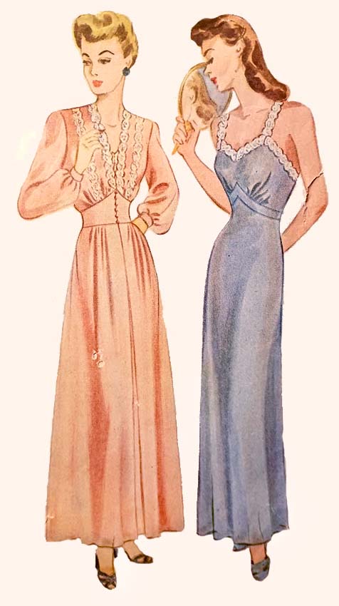 1940s Style Bias Cut Night Gown Slip and Negligee Robe Set Custom Made in Your Size From a Vintage Pattern 1944