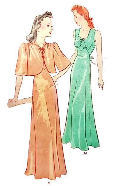 1940s Style Bias Cut Night Gown and Bed Jacket with Lace Up Detail Custom Made in Your Size From a Vintage Pattern 1940
