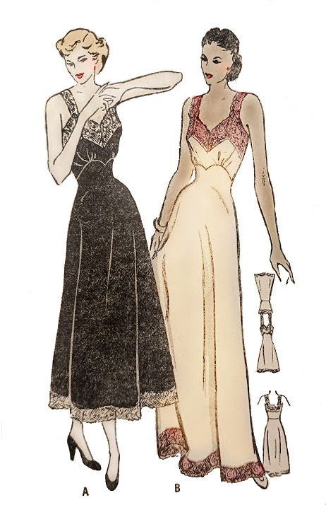 1940s Style Bias Cut Slip Dress or Night Gown with Lace Detail Custom Made in Your Size From a Vintage Pattern 1948