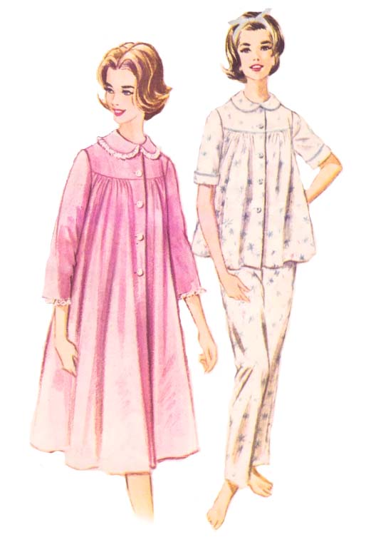 1960s Style 2pc Pajama Top and Pants Set or Housecoat Robe Custom Made in Your Size From a Vintage Pattern 1961