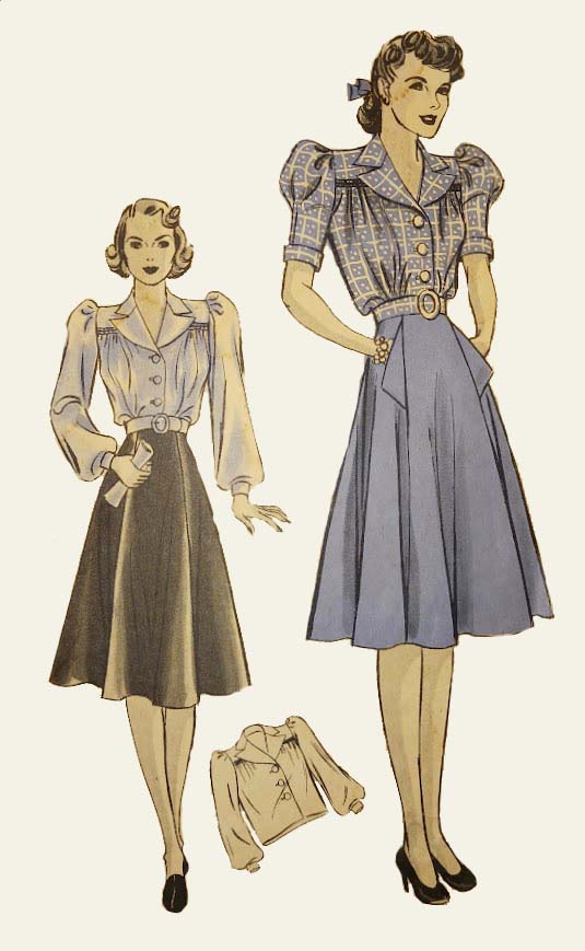 1930s Style 2pc Puffed Sleeve Blouse and Aline Skirt Set Custom Made in Your Size From a Vintage Pattern 1939