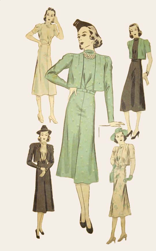 1930s Style Raised Cowl Neckline Dress with Raised Midriff Skirt and Jacket Custom Made in Your Size From a Vintage Pattern 1938