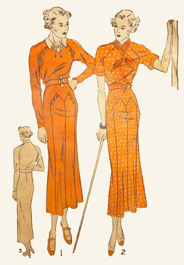 1930s Style Raglan Sleeve Dress Slim Skirt with M Shaped Inset Custom Made in Your Size From a Vintage Pattern 1934