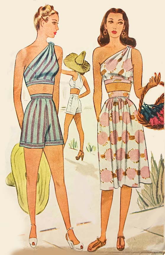 1940s Style Cute Summer 3pc Separates Crop Top, Shorts and Gathered Skirt Custom Made in Your Size From a Vintage Pattern 1947
