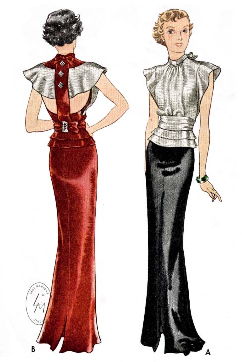 1930s Style Dramatic Flutter Sleeve Peplum Dress with Cut out Back Custom Made in Your Size From a Vintage Pattern 1934