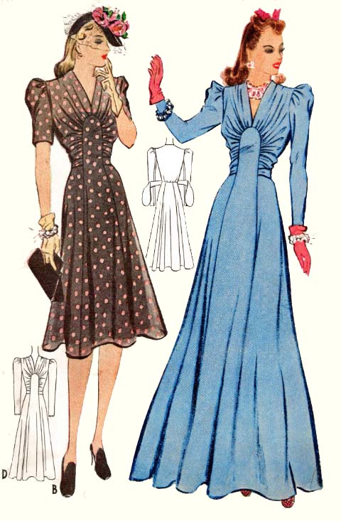 1930s Style Gathered Front Puffed Sleeve Dress with Oval Inset Custom Made in Your Size From a Vintage Pattern 1940