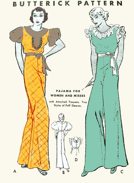1930s Style Puff Sleeve Kitchenette Beach Pajamas Pyjamas Custom Made in Your Size From a Vintage Pattern 1933