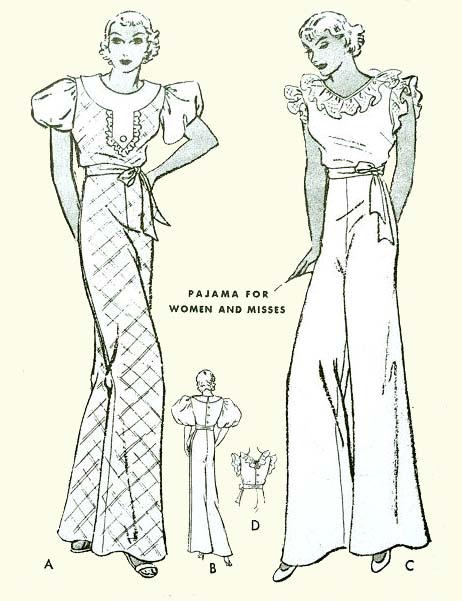1930s Style Puff Sleeve Kitchenette Beach Pajamas Pyjamas Custom Made in Your Size From a Vintage Pattern 1933
