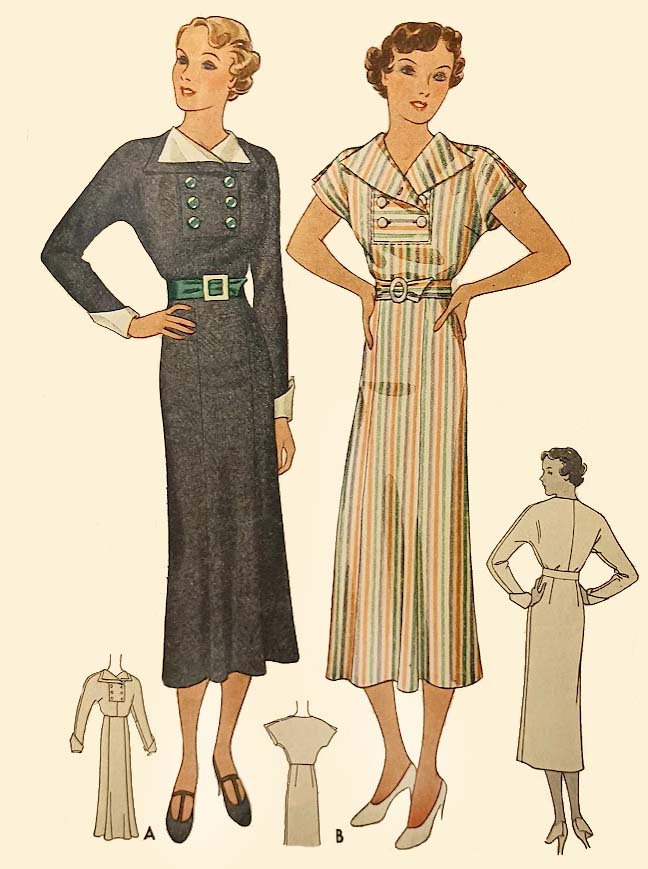 1930s Style Kimono Sleeve Dress with Wide Rever Collar Custom Made in Your Size From a Vintage Pattern 1935