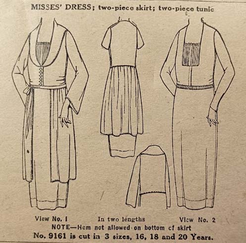 1910s Style Scoop Neck Dress with Peplum Custom Made in Your Size From a Vintage Pattern 1919