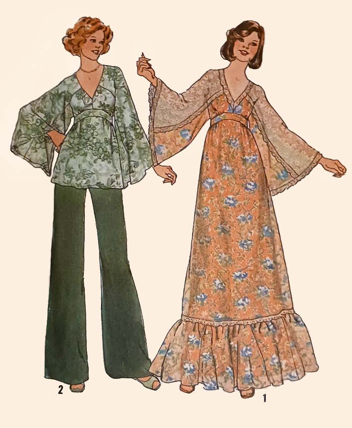 1970s Style Angel Bell Sleeve Boho Hippy Cottagecore Dress Blouse or Pants Custom Made in Your Size From a Vintage Pattern 1975