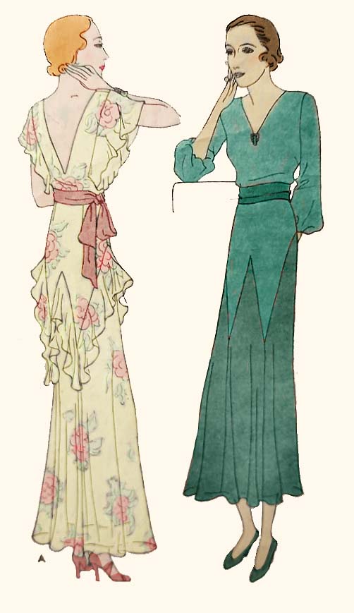 1930s Style Fluttery Dress with W Shaped Hipline and Ruffle Skirt Custom Made in Your Size From a Vintage Pattern 1932