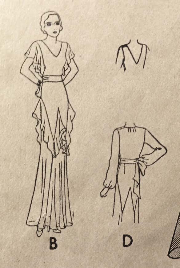 1930s Style Fluttery Dress with W Shaped Hipline and Ruffle Skirt Custom Made in Your Size From a Vintage Pattern 1932