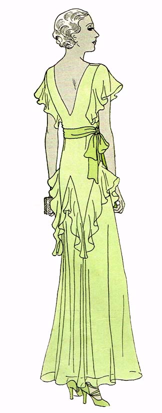 1930s Style Fluttery Dress with W Shaped Hipline and Ruffle Skirt Custom Made in Your Size From a Vintage Pattern 1932