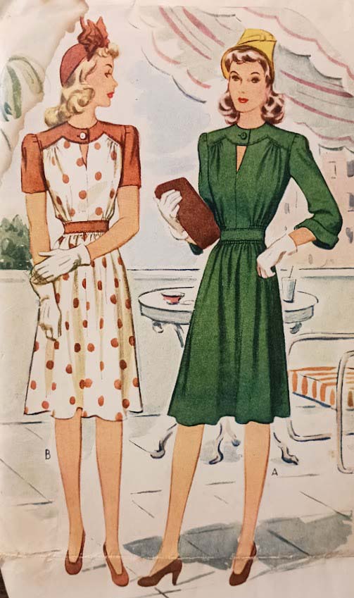 1940s Style Keyhole Neckline Dress with Gathered Skirt Custom Made in Your Size From a Vintage Pattern 1942