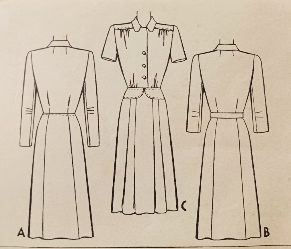 1940s Style Button Up Pussybow Shirt Dress with Pleated Skirt Custom Made in Your Size From a Vintage Pattern 1943