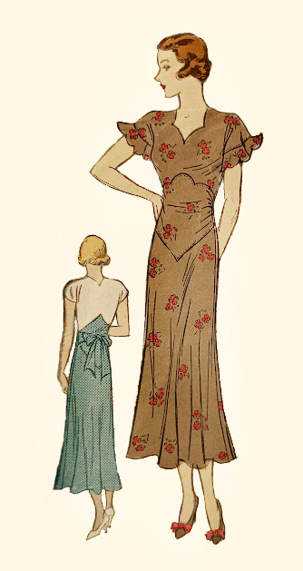 1930s Style Sweetheart Neck Dress with Pointed Midriff and Bias Cut Skirt Custom Made in Your Size From a Vintage Pattern 1933