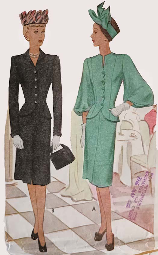 1940s Style 2pc Skirt and Suit Jacket with Scalloped Front Lantern Sleeves Custom Made in Your Size From a Vintage Pattern 1946
