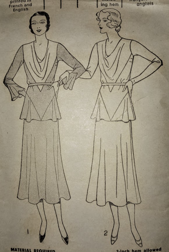 1930s Style Cowl Neck Dress with Pointed Midriff and Peplum Custom Made in Your Size From a Vintage Pattern 1932