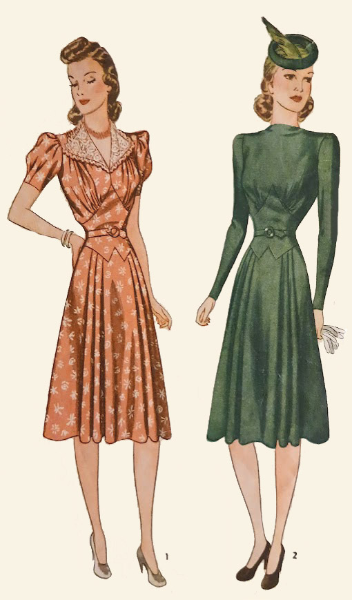 1940s Style Raised Neck or V Neck Wide Collar Dress with Pointed Midriff Custom Made in Your Size From a Vintage Pattern 1940