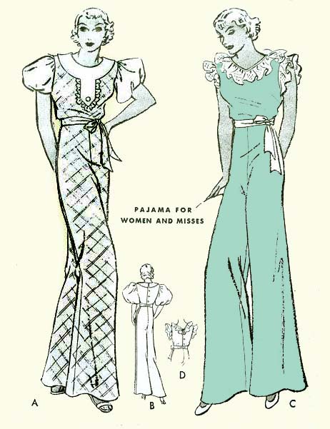 1930s Style Puff Sleeve Kitchenette Beach Pajamas Pyjamas Custom Made in Your Size From a Vintage Pattern 1933