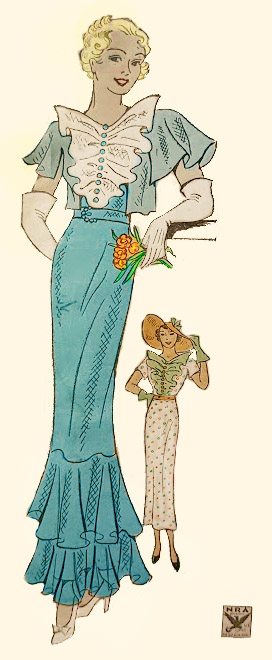 1930s Style Fishtail Mermaid Dress with Ruffled Jabot and Optional Jacket Custom Made in Your Size From a Vintage Pattern 1934