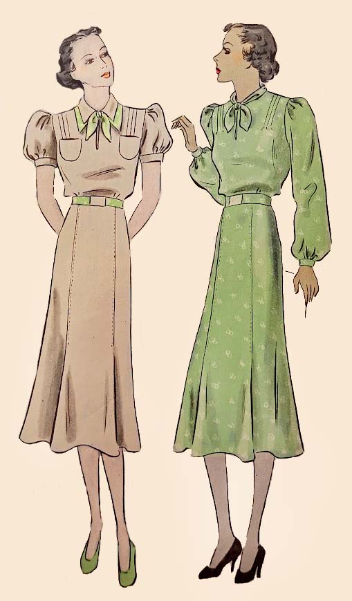 1930s Style Double Collar Dress with Puffed Sleeves Custom Made in Your Size From a Vintage Pattern 1937