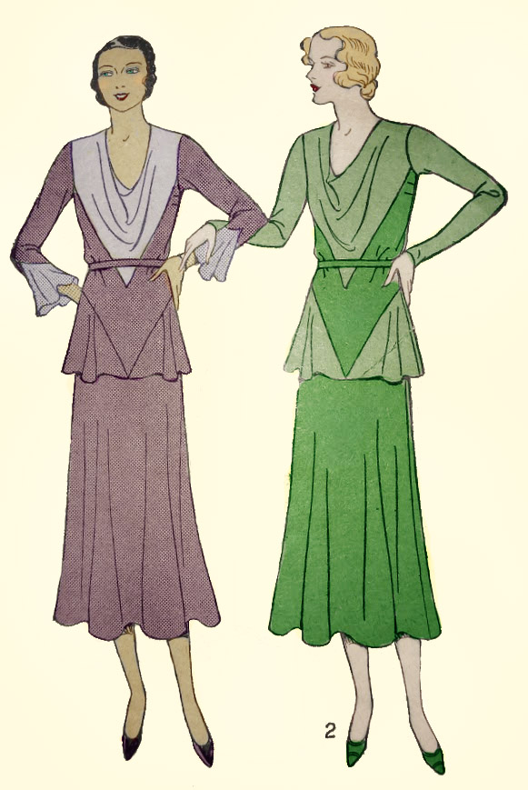 1930s Style Cowl Neck Dress with Pointed Midriff and Peplum Custom Made in Your Size From a Vintage Pattern 1932