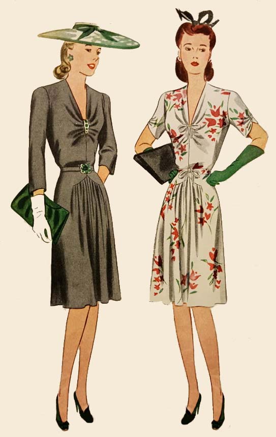 1940s Style Gathered Bust V Neck Dress Custom Made in Your Size From a Vintage Pattern 1943