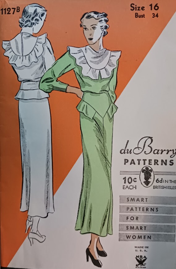 1930s Style Cowl Neck Dress with Pointed Midriff and Peplum Custom Made in Your Size From a Vintage Pattern 1934