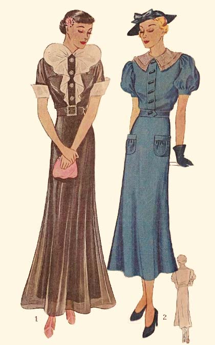 1930s Style Jabot Drama or Wide Double Collar Dress with Flared Skirt Custom Made in Your Size From a Vintage Pattern 1935