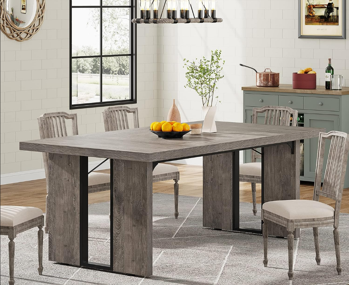 71" Large Dining Table for 6 to 8 People, Rustic Farmhouse Style Dinner Table, Rectangular Dining Table for Kitchen, Dining Room & Living Room