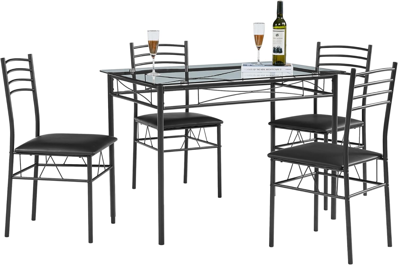 Kitchen Dining Room Table and Chairs [4 Placemats Included] 5-Piece Dinette Sets, Space Saving, Matte Black