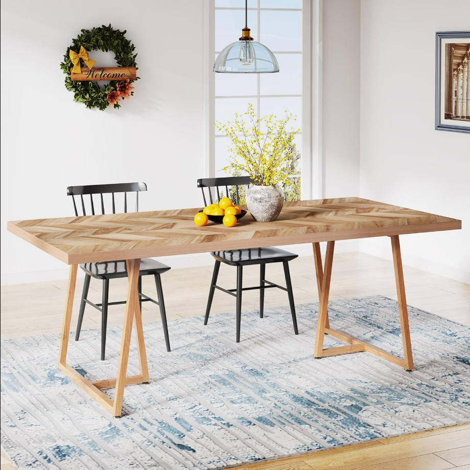 Farmhouse Dining Table for 6 to 8, 70.9 Inch Rectangular Wood Kitchen Table with Heavy Duty Wooden Legs, Industrial Dinner Table for Dining Room, Living Room, Walnut