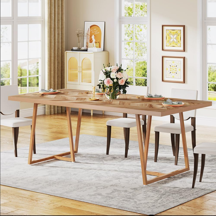 Farmhouse Dining Table for 6 to 8, 70.9 Inch Rectangular Wood Kitchen Table with Heavy Duty Wooden Legs, Industrial Dinner Table for Dining Room, Living Room, Walnut