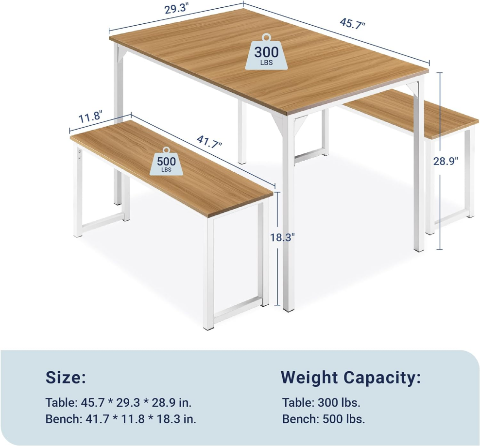 Modern 3-Piece Dining Table Set for 4, Sturdy Metal Frame Structure, Space-Saving for Kitchen/Dining Room/Living Room/Studio, Brown/White