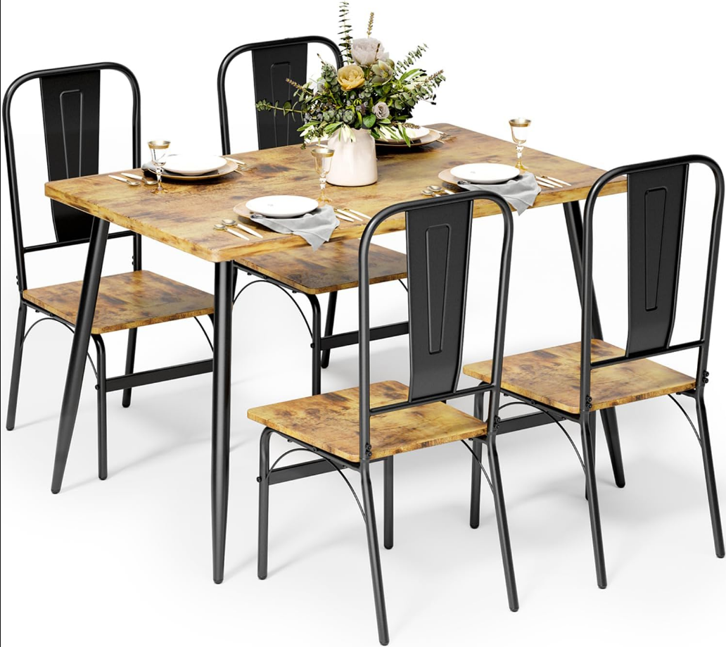 Dining Table Set for 4, 5-Piece Kitchen Table and Chairs Set with 4 Chairs for Small Space, Apt, Heavy-Duty (Retro)