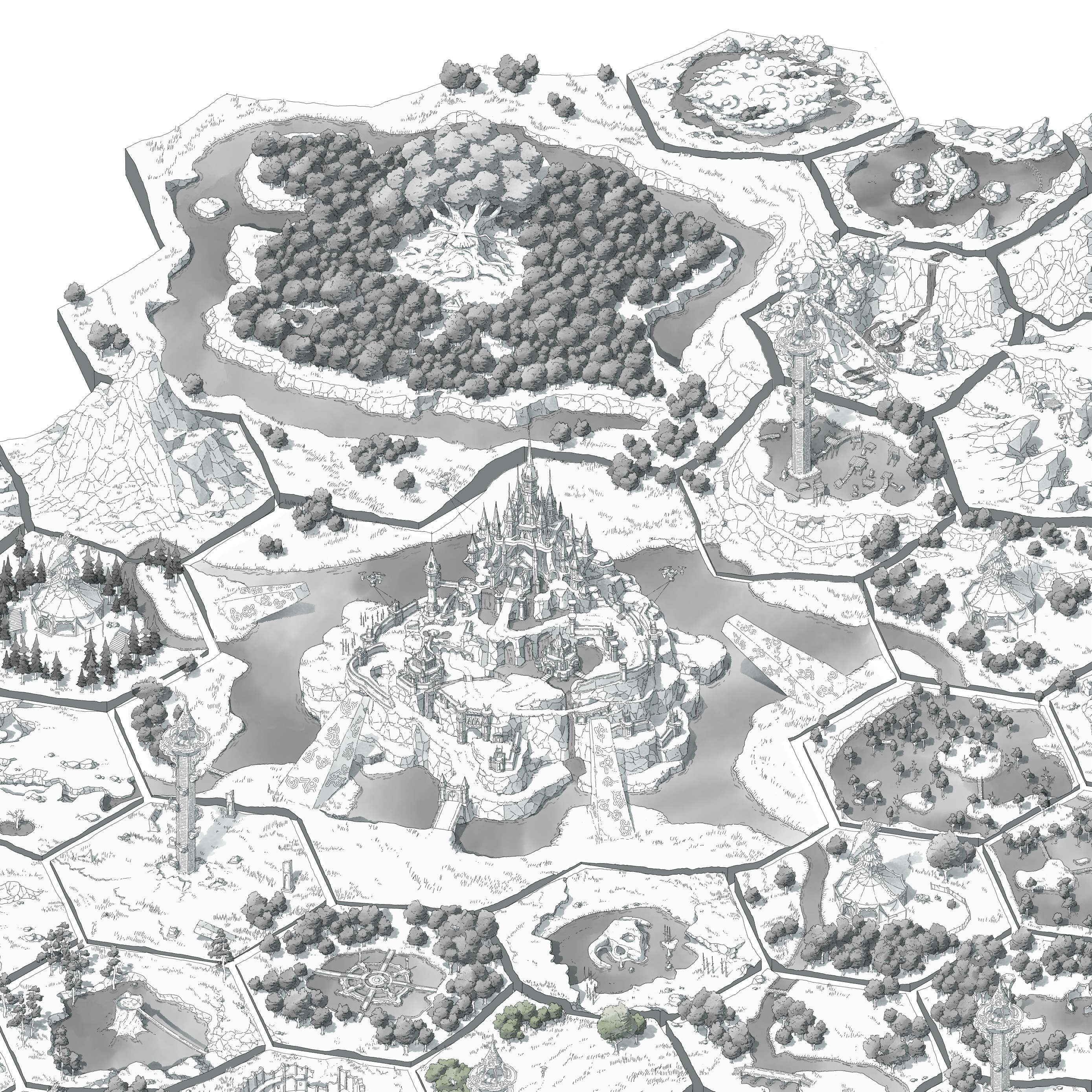 Carte Hyrule - Zelda Breath of the Wild - Monochrome