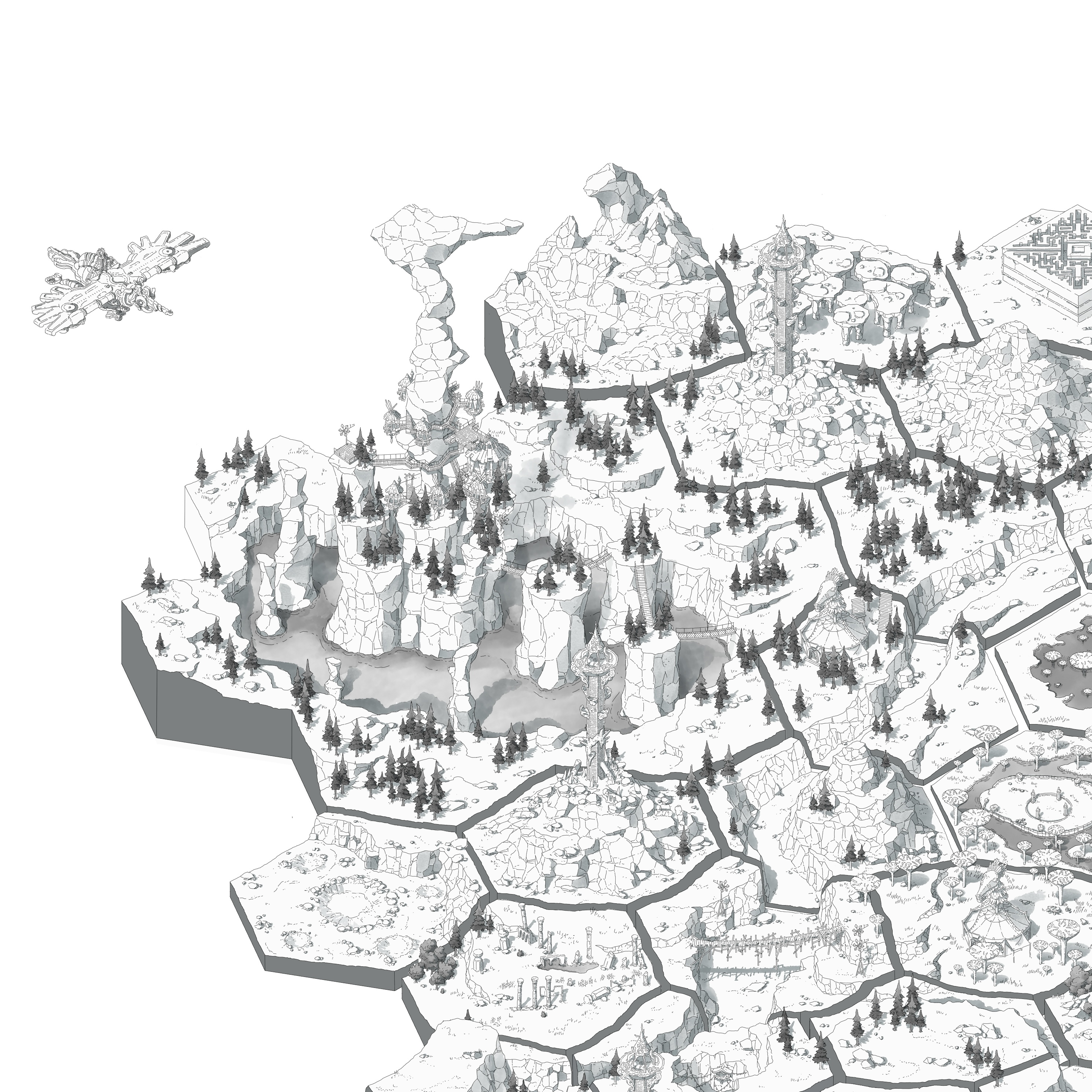 Carte Hyrule - Zelda Breath of the Wild - Monochrome