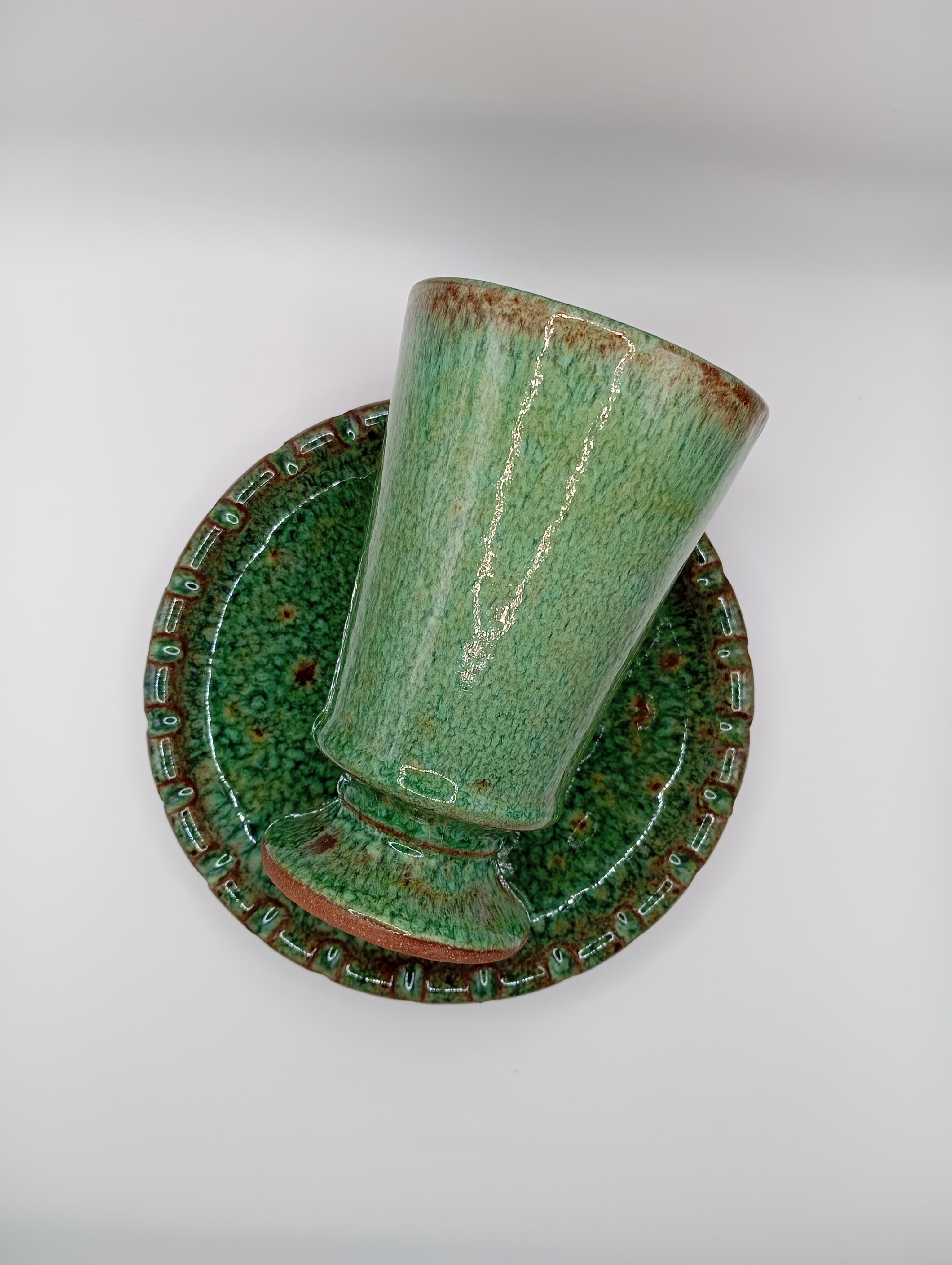 Green ceramic cup and plate set