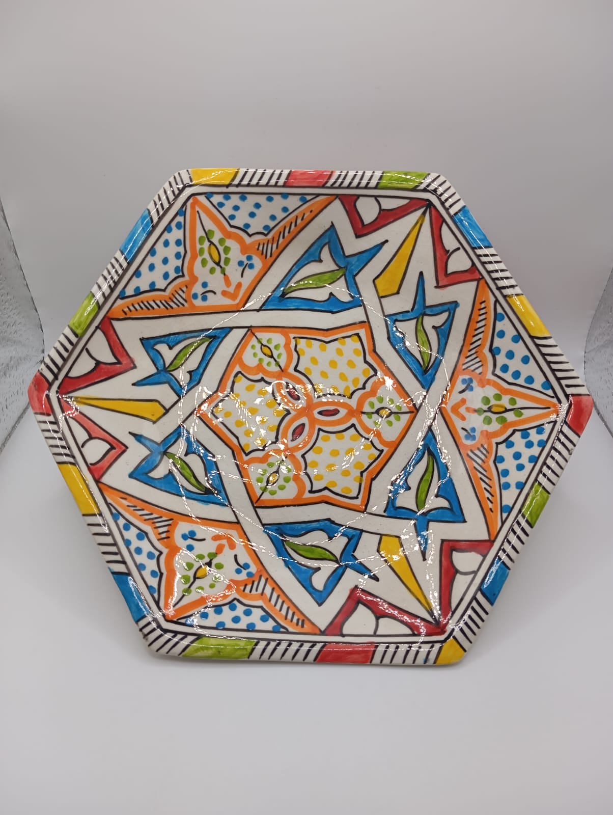 Hand-Painted Moroccan Hexagon Plate