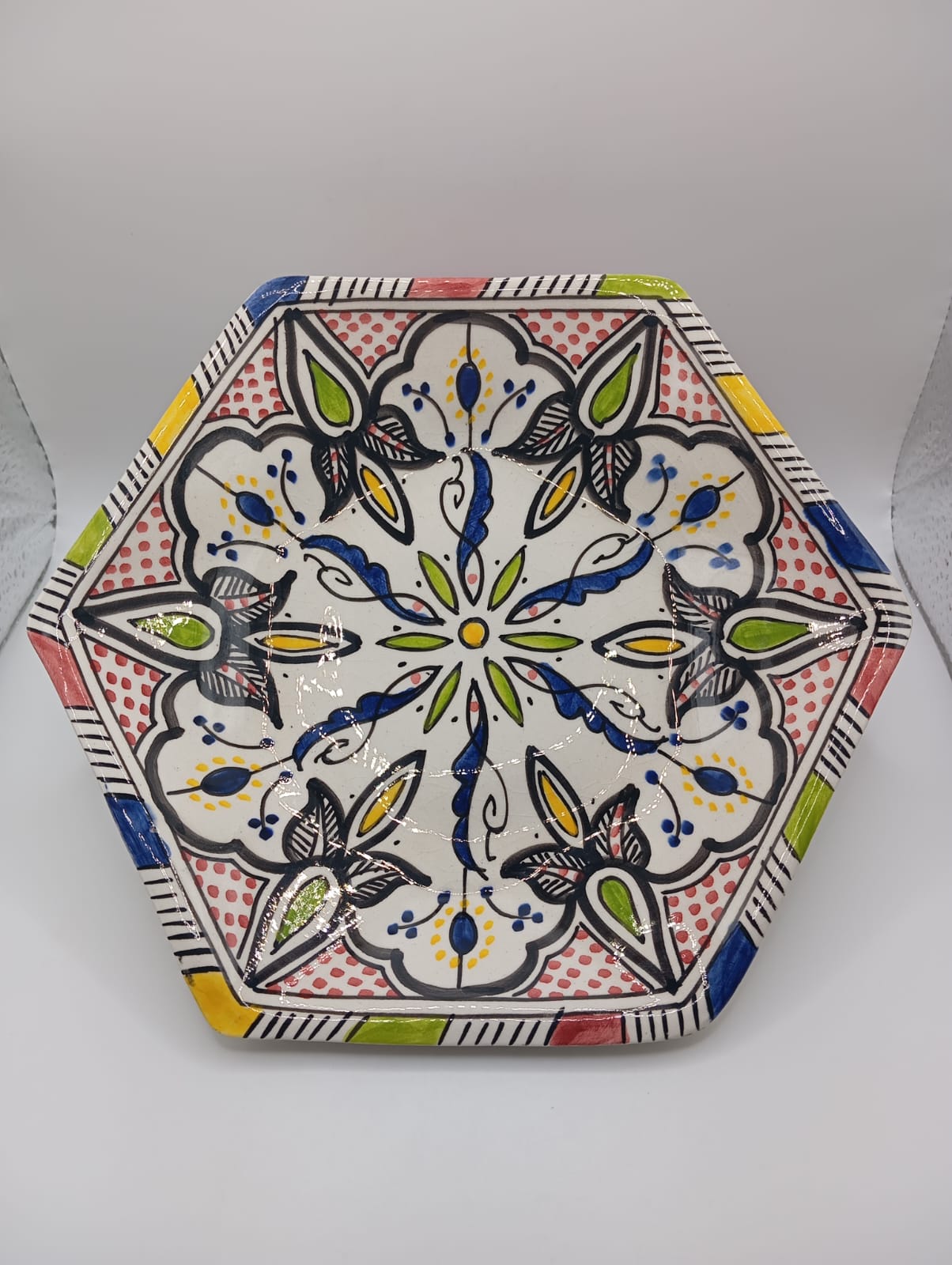 Hand-Painted Moroccan Hexagon Plate
