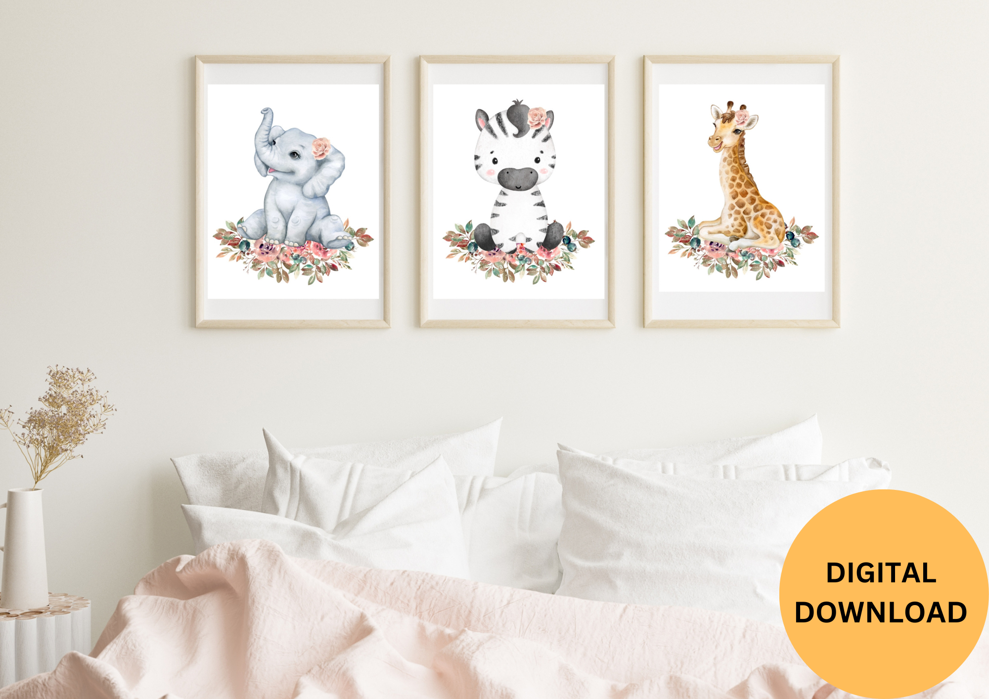 kids bedroom or  Nursery Prints Set of 3 - Baby Animal Prints Nursery Decor, Elephant Nursery Art, Giraffe Nursery Decor, zebra Nursery Decor