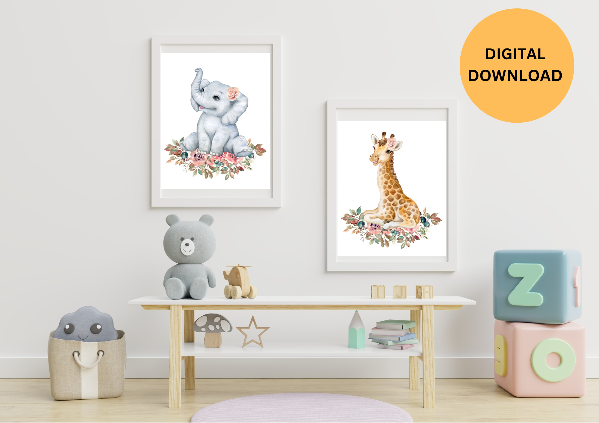 kids bedroom or  Nursery Prints Set of 3 - Baby Animal Prints Nursery Decor, Elephant Nursery Art, Giraffe Nursery Decor, zebra Nursery Decor