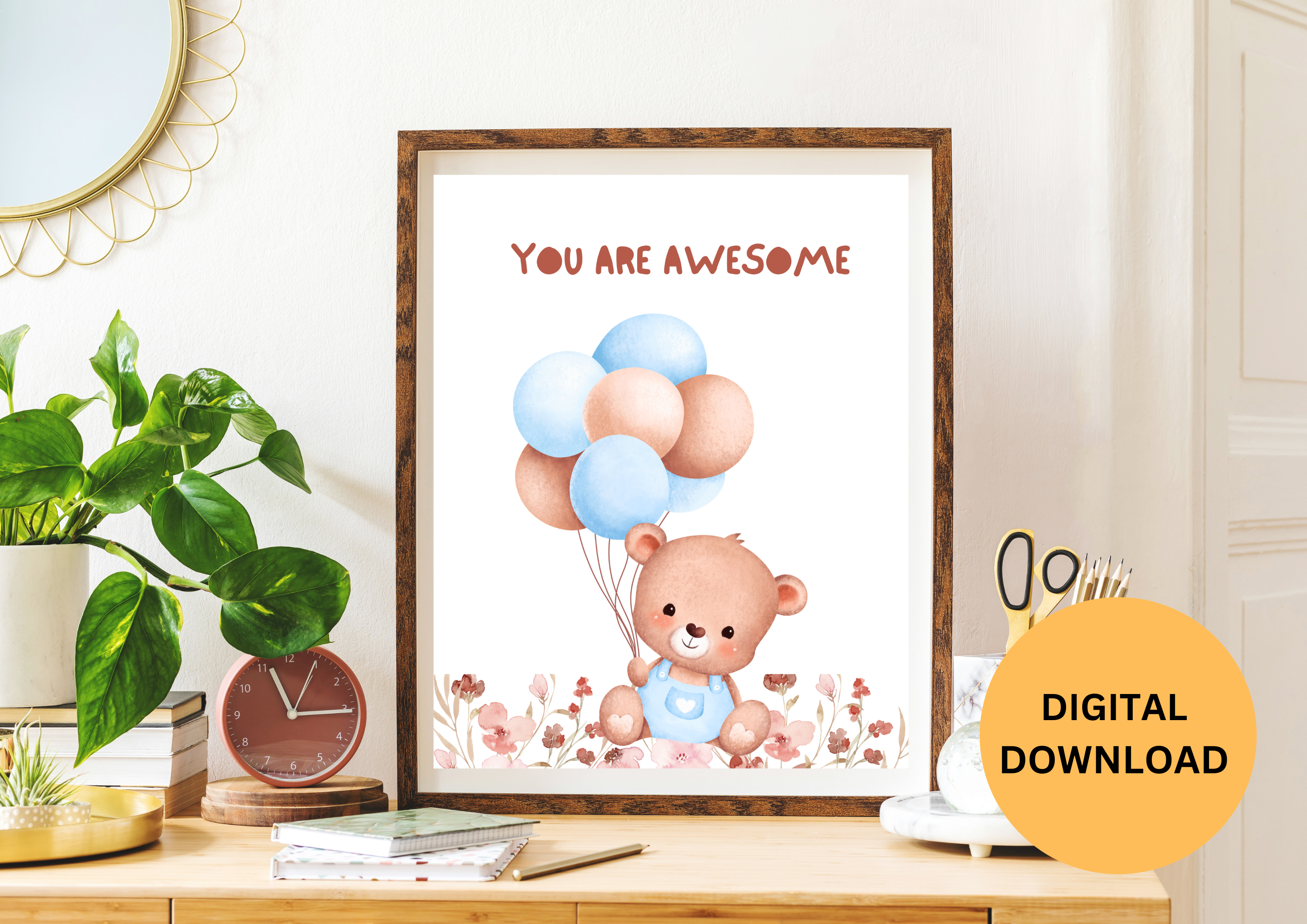 NURSURY WALL ART TEDDY BEAR HOLDING BALLOON , 1 PIACE , TEDDY BEAR,BALLOON 
