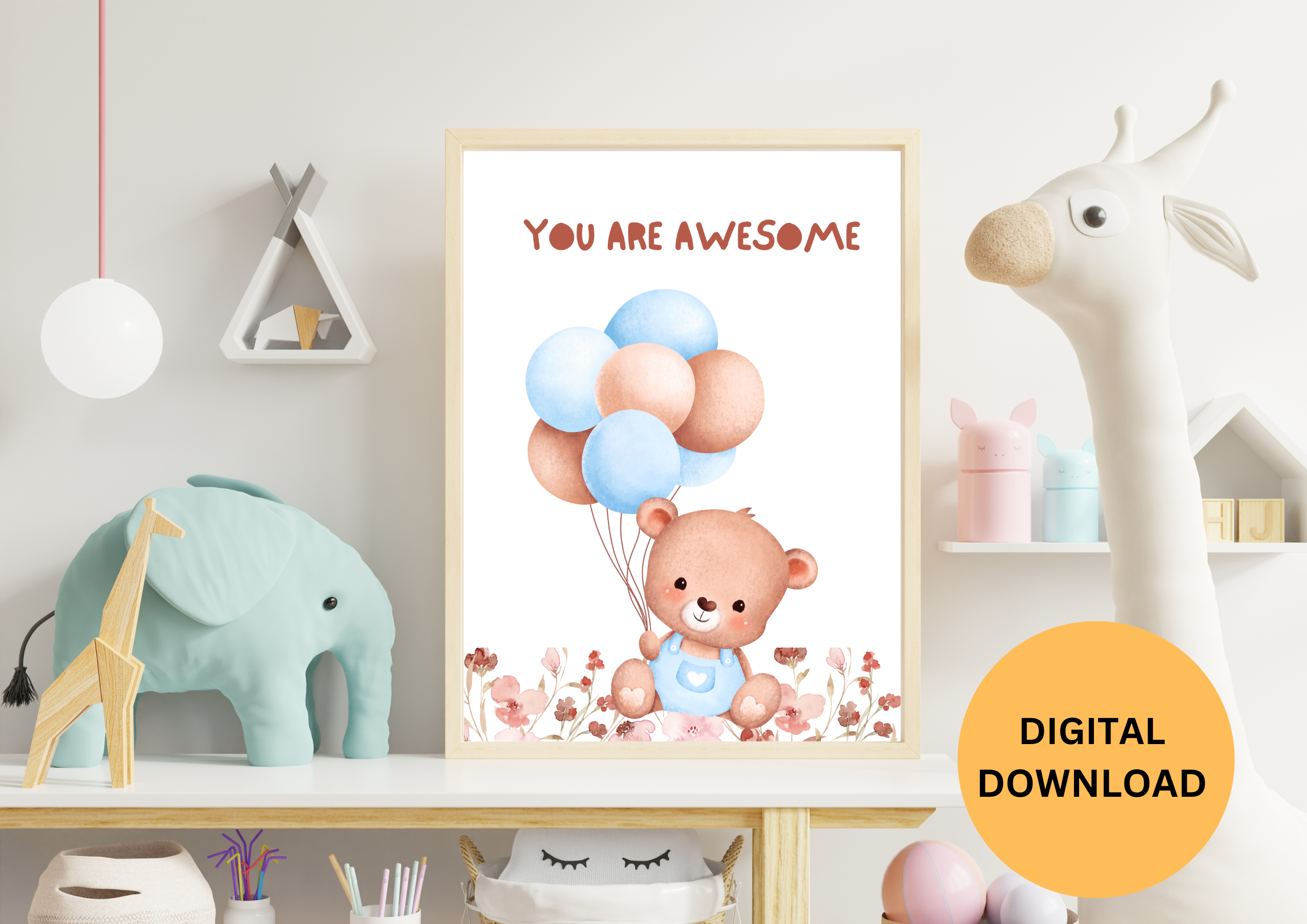 NURSURY WALL ART TEDDY BEAR HOLDING BALLOON , 1 PIACE , TEDDY BEAR,BALLOON 